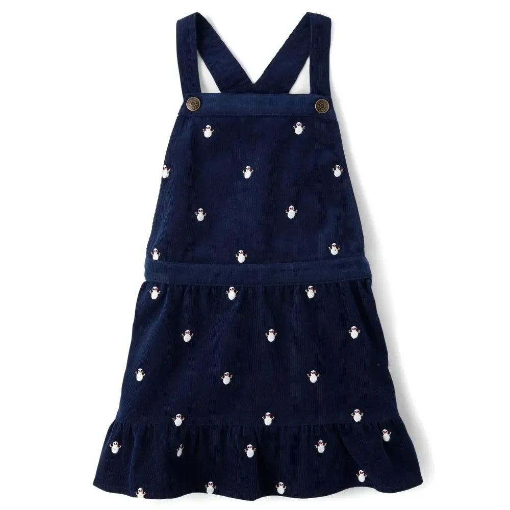 Gymboree Girls Navy Blue Embroidered Snowman Overall Dress Dressall Size 12 NEW